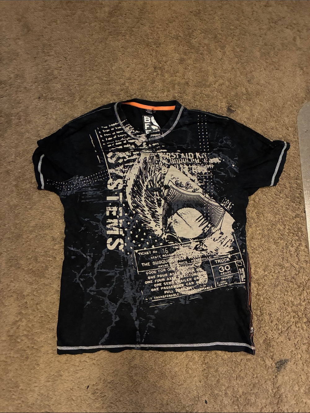 Y2k Affliction Black Short-Sleeve Graphic Tee with Cream Print